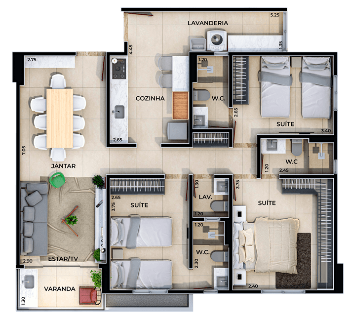 Apartamentos TIPO 03 B 100m